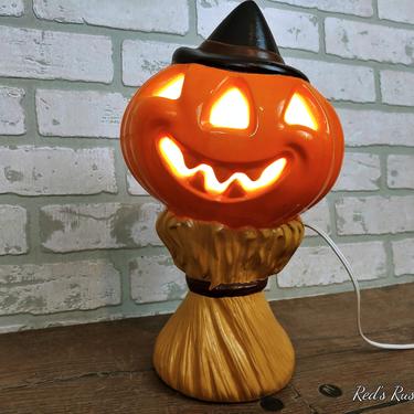 Vintage Yozie Mold Ceramic Halloween Scarecrow Pumpkin Jack O Lantern 