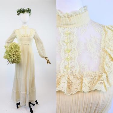 1970s cotton wedding dress small | vintage cottagecore maxi dress | new in 