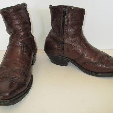 Vintage 1980s Brown Leather Ankle Boots, 8 1/2D Men, Brown Leather Ankle Cowboy Boots, Western Style 