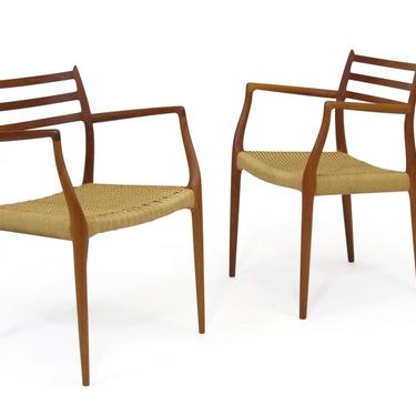 Six JL Moller Model 62, 78 Carver Dining Chairs in Teak and Papercord