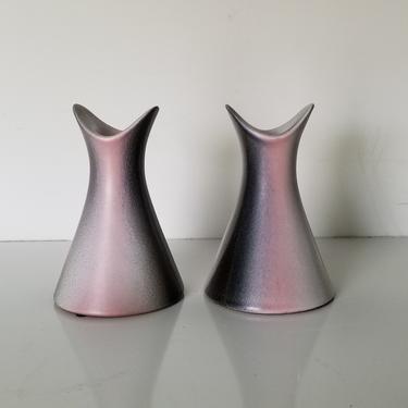 Vintage Black & Pink Glazed Ceramic Candle Holders- a Pair. 