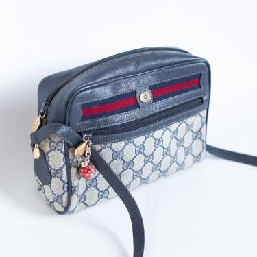 Gucci, Bags, Gucci Vintage Monogram Gg Blue Red Stripe Crossbody Bag