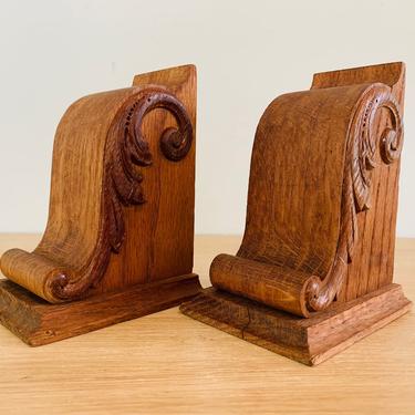 Vintage Wood Scroll Corbel Architectural Bookends 