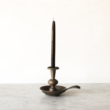 Heavy Vintage Chamber Candlestick with Beeswax Taper