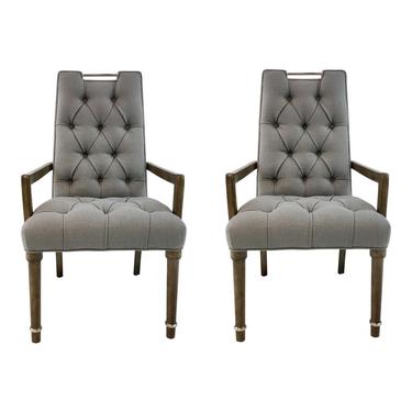 Transitional Drexel Heritage Gray Tufted Chandler Chairs Pair