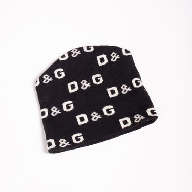 D&amp;G Logo Print Knit Beanie Dolce and Gabbana Monogram Y2K Hat Unisex Ski Black White 