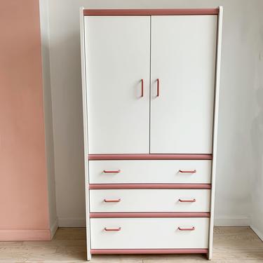 1980s Laminate Armoire with Pink Contrast Hardware
