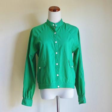 Vintage Cotton Jacket, Kelly Green Jacket, 80s Jacket, Raglan Sleeve Jacket, Sporty Jacket,  Medium Large 