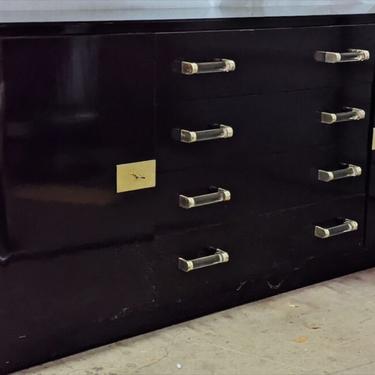 Jacques Adnet ebonized cabinet with crystal and nickeled mounts (#1608)