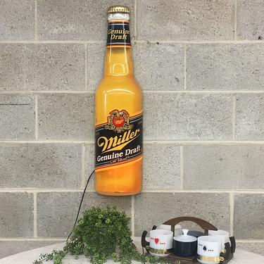 Vintage Miller Beer Wall Sconce Retro 1990s Hard Plastic + Bottle Shaped + 30&quot; Tall + Lights Up + Man Cave + Bar Decor + Memorabilia or Sign by RetrospectVintage215