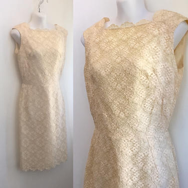 Vintage 50's Ivory ALL LACE WIGGLE Dress / Hourglass Cocktail Wedding / Union Tag 