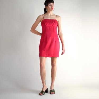 Silky Sleeveless Dress, Vintage Spaghetti Strap Mini Above the Knee Dress, Checkered Short Cherry Red Simple Minimal Square Neck Dress 