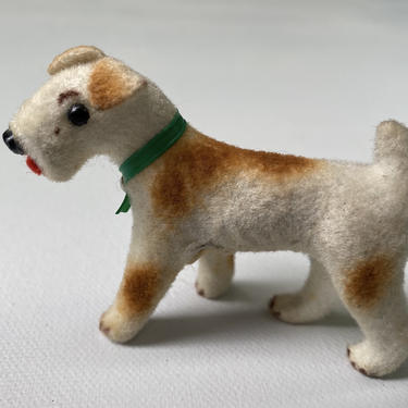 Vintage Wagner Kunstlerschutz? Terrier With Green Color, Small Flocked Dog Made In West Germany, Small Toy Dog 