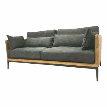 Organic Modern Wood and Iron Navy Blue Sofa
