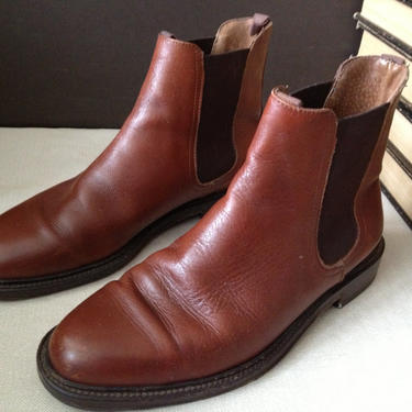 Vtg Italy // Cognac Brown Leather Chelsea Ankle Boots // Size 7.5 UK Mens 