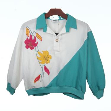 80's Vintage Poly Crop Pullover - Aqua