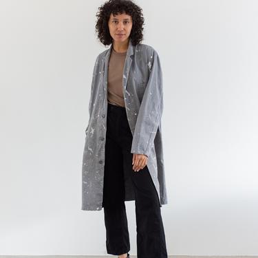 Vintage Paint Splattered Grey Shop Coat | Unisex Painter Gray Chore Trench Jacket | L XL | 