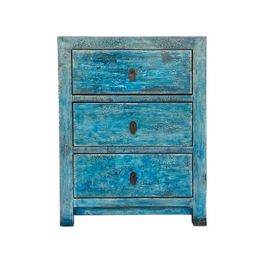 Distressed Bright Blue 3 Drawers End Table Nightstand cs6203E 
