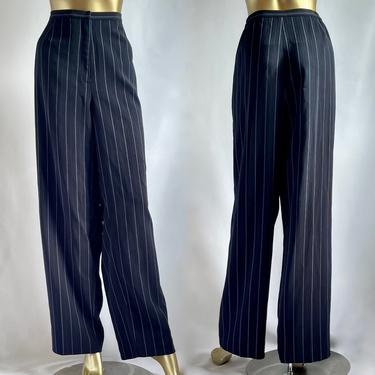 Dark Blue Pinstripe High Waist Trousers 1980's Plus Size 