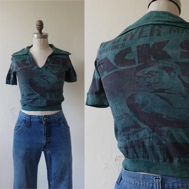 Vintage 70s Halftone Movie Poster Crop Top/ 1970s Collared All Over / Size XXS XS 