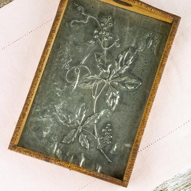 Vintage Wood Tray With Embossed Grapevine Design