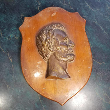 Vintage Abraham Lincoln Wall Plaque with 3D Lincoln in Profile Mounted on Wood 