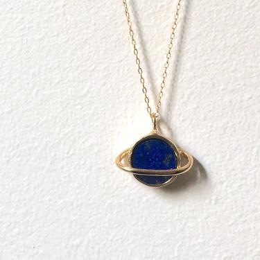 Gold and Blue Lapis Pendant Handmade Space Astronomy Planetary Solar System necklace 