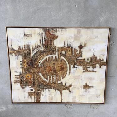 Mid Century Modern Textured Brutalist Abstract Painting by Cedric Chang