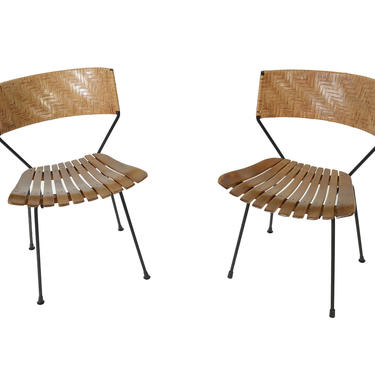 Slat Chairs Woven Backs Arthur Umanoff Mid Century Modern 