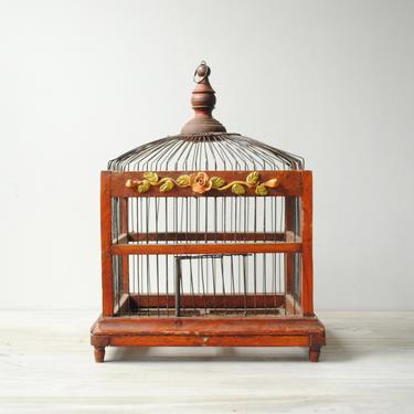 Vintage Wooden Bird Cage, Wood and Wire Bird Cage 