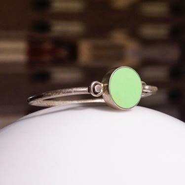 Vintage TAXCO Sterling Silver Gaspeite Hinged Bangle, Unique Silver Bracelet With Lime Green Stone, Modernist Jewlery, Mexico 925 