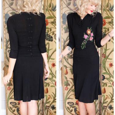 1930s Dress Set // Rayon Crepe Beaded Floral Blouse & Skirt Set // vintage 30s 2pc set 