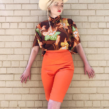 Vintage 60s High Waist Neon Orange Pin Up Shorts Deadstock 2 SIZES 