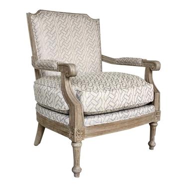 Carved French Style Gray and Beige Club Chair