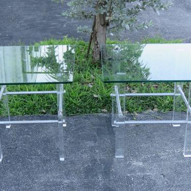 Mid Century Lucite Acrylic Glass Top Pair of Side Tables 2264