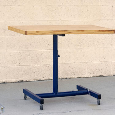 Vintage Industrial Standing Desk, Refinished in Midnight Blue