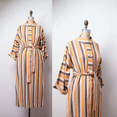 1970s Striped Wide Sleeve Dress / 70s Blanket Wool Dress 