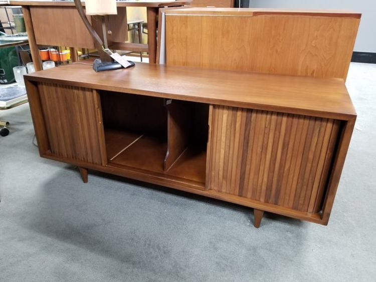 Mid-Century Modern low profile credenza with tambour doors