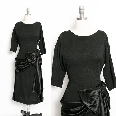 1940s Dress Black Rayon Crepe Bow S 