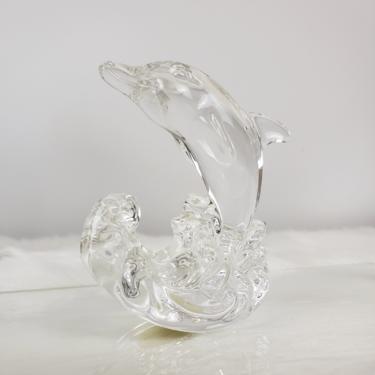 Vintage Crystal Dolphin Jumping Figurine | Small Glass Rocking Statue | MCM Hollywood Regency Glam Girl's Room Home Decor 