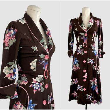 PLAIN JANE of San Francisco Vintage 70s Does 40s Dress | 1970s Rayon Floral Print Dress | 1940s Retro, VLV, Rockabilly Pinup | Size X Small 