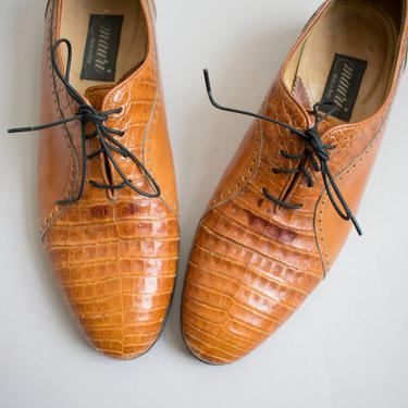 Vintage Leather Shoes / Vintage Oxford Shoes / Oxfords 9 / Tan Leather Shoes / Italian Leather Shoes / Vintage Alligator Shoes 9 