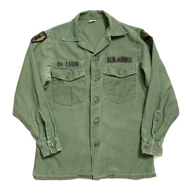 Vintage 1960s OG-107 US Army Utility Shirt ~ fits XS to S ~ Vietnam War ~ Military Uniform ~ Patches / Named 