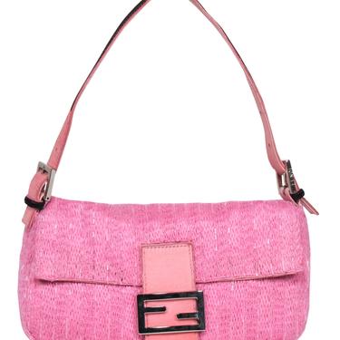 Fendi - Beaded Pink Baguette Handbag w/ Calf Hair Strap