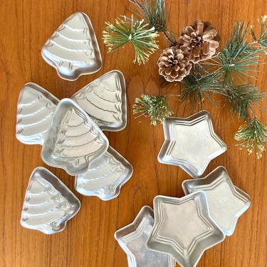 vintage aluminum cake molds pudding or jello - choice stars or Christmas trees - individual small photo prop 