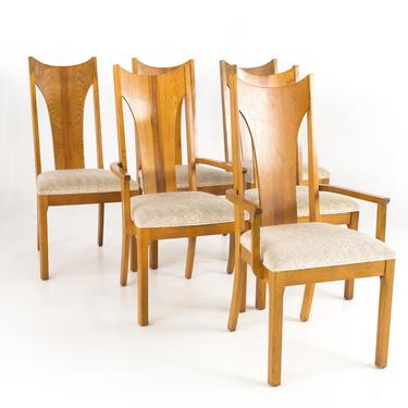 Broyhill Brasilia Style Singer Mid Century Oak Highback Dining Chairs - Set of 6 - mcm 