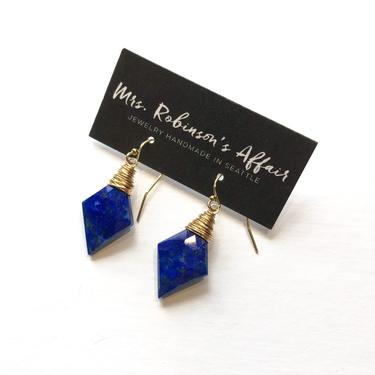 Wire Wrapped Lapis Earrings on French Wire