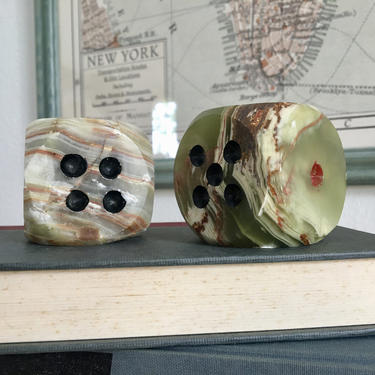Afghan Marble Dice Figurine Set - 1990s - Mid Century Modern Decor, Game Night, Unusual Unique, Gift for him, Office, For Dad, Stone, Large 