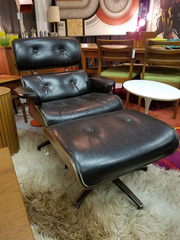Mid-Century Eames-Style Lounger and Ottoman