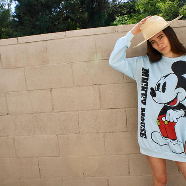 Mickey Sweatshirt // vintage tee t-shirt boho cotton hipster Mickey Mouse t shirt dress sweater blouse Disneyland blue // O/S by FenixVintage